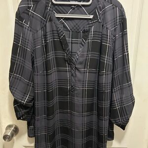 Torrid Charcoal and Black Plaid Blouse